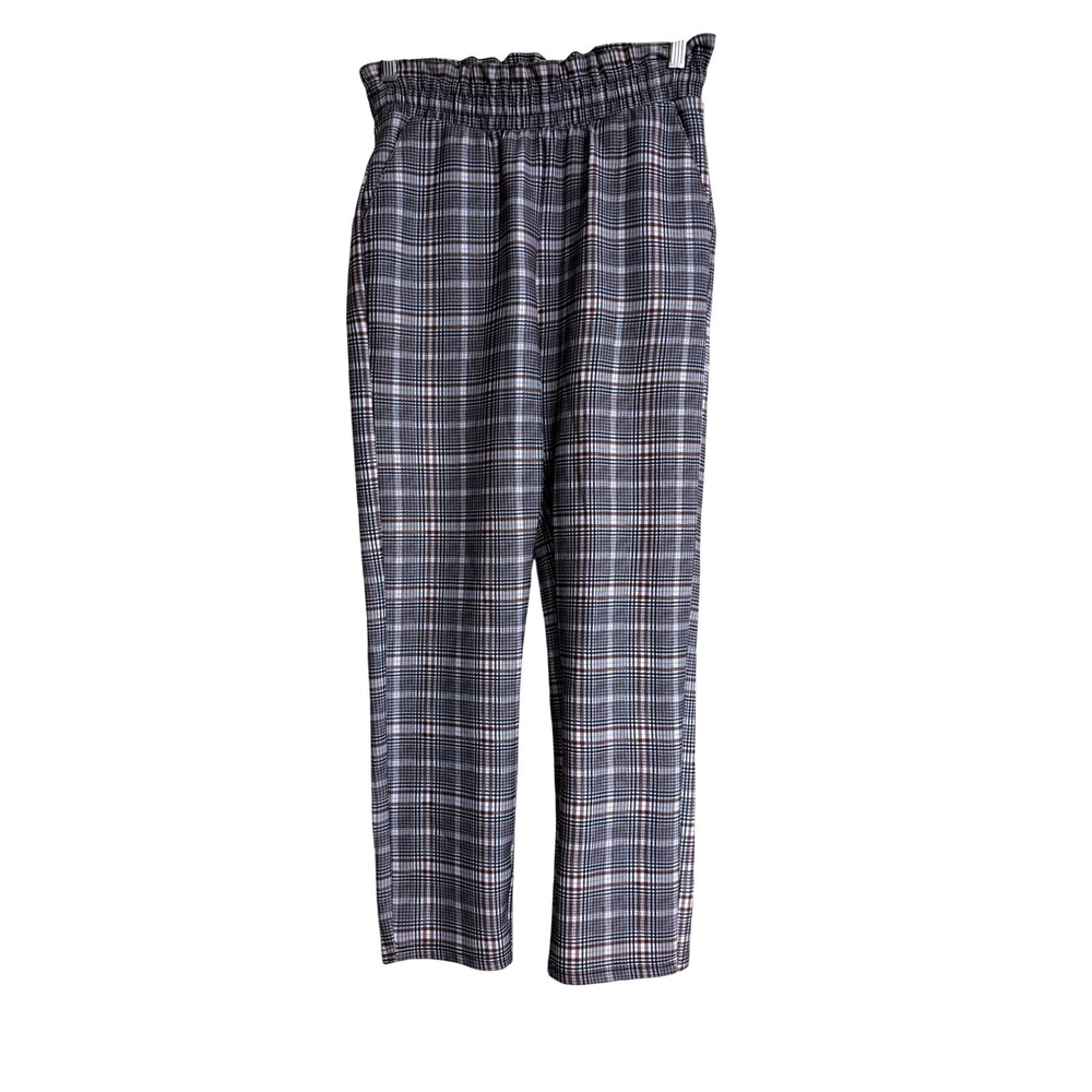 Indero‎ Women Brown Glen Plaid Paperbag Waist Tapered Pants Size S/M High Rise